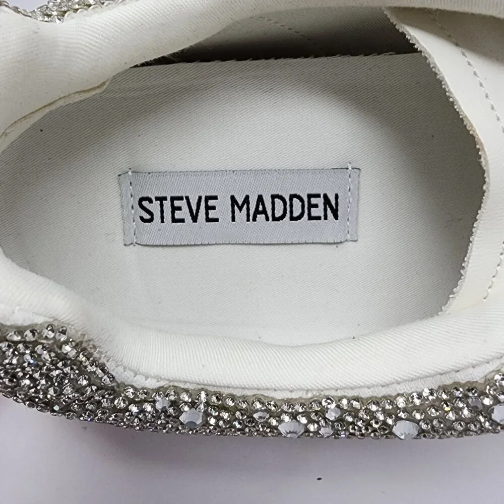Steve Madden Womens White Sneakers With Rhinestone Heel, Size 11M - Picture 4 of 8